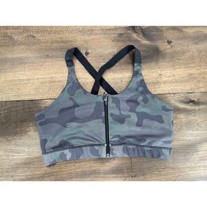 Earth Republic Evie Mid Support Camo Zip Front Sports Bra Tank Top XL Adjustable